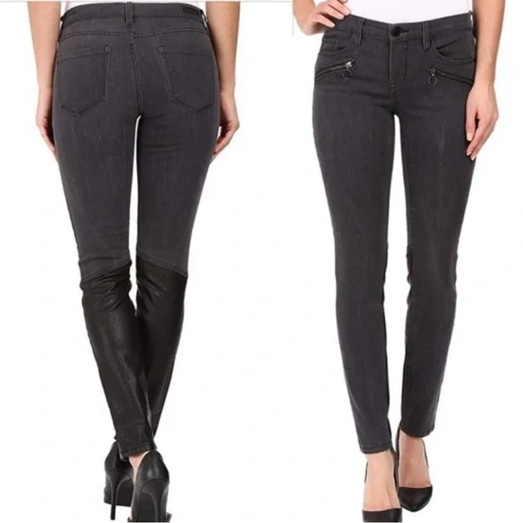 NWT BLANK NYC Skinny Classique Black faux leather Embellished Jeans 29 NEW - Picture 2 of 6